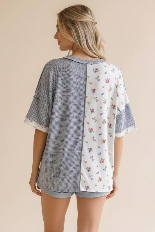 Patchwork Textured Color Block Plus Top