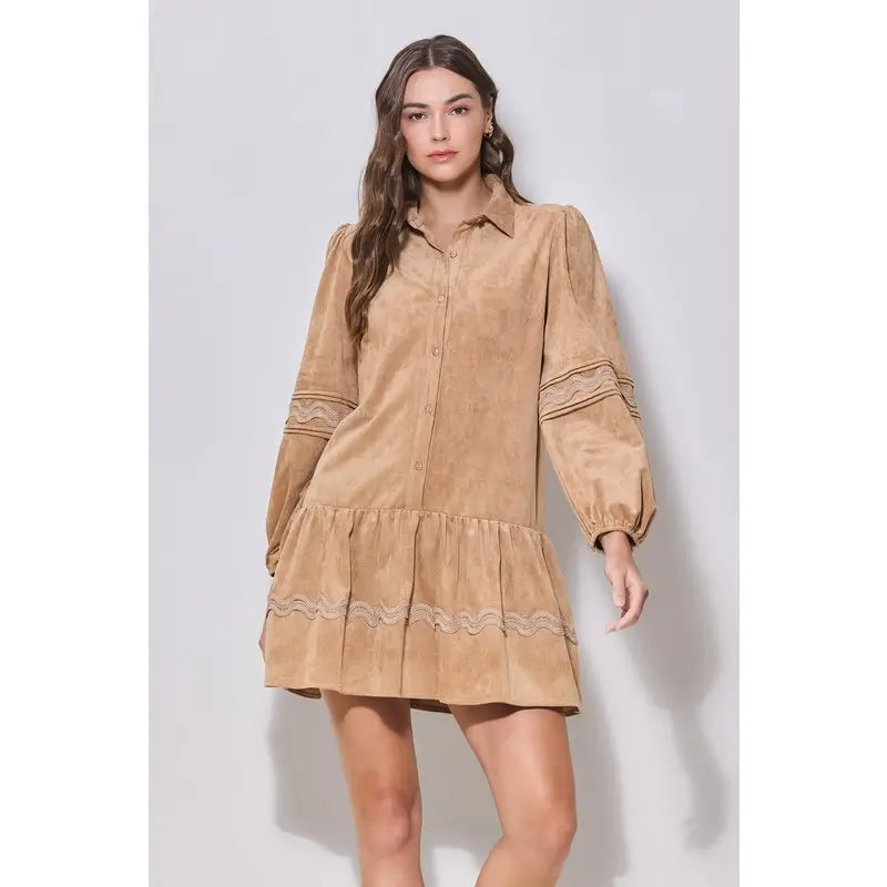 Wavy Suede Babydoll Dress