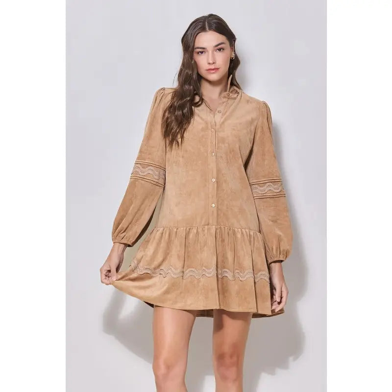 Wavy Suede Babydoll Dress