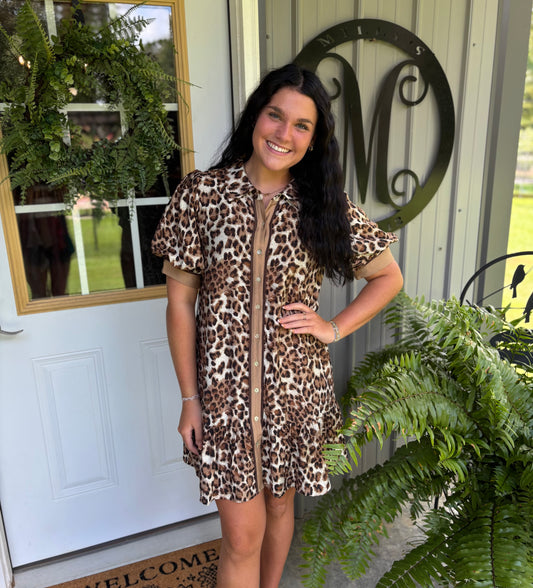 Kathy Button Down Leopard Dress