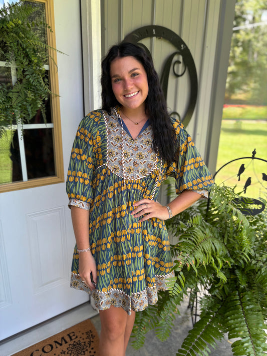 Cricket Boho Mixed Print Dress