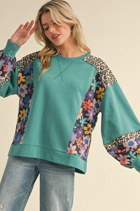 Roxi Mixed Print Sweatshirt