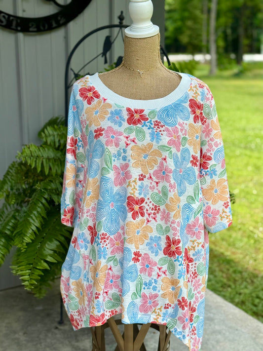 Jerri Batwing Plus Floral Top