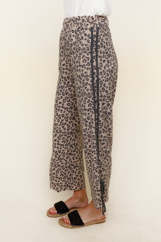 Ribbon Detailed Leopard Terry Track Pants