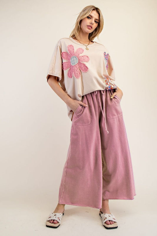 Comfy Mineral Washed Wide Leg Plus Pants