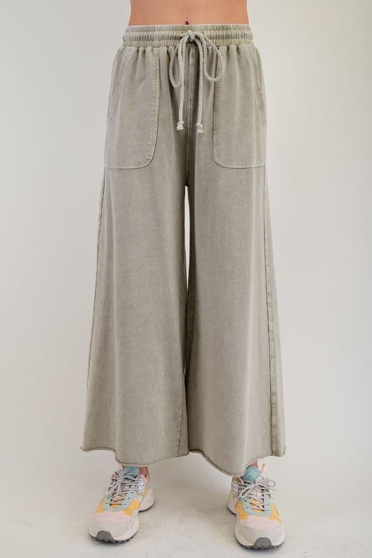 Comfy Mineral Washed Wide Leg Plus Pants