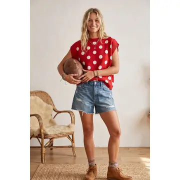 Polka Dot Sleeveless Knit Top