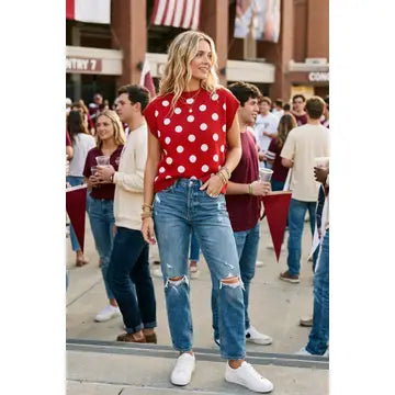 Polka Dot Sleeveless Knit Top
