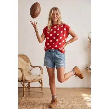 Polka Dot Sleeveless Knit Top