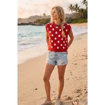 Polka Dot Sleeveless Knit Top