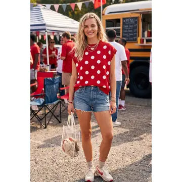 Polka Dot Sleeveless Knit Top