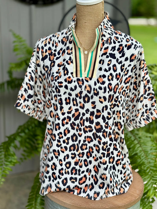 Leopard Color Block Top