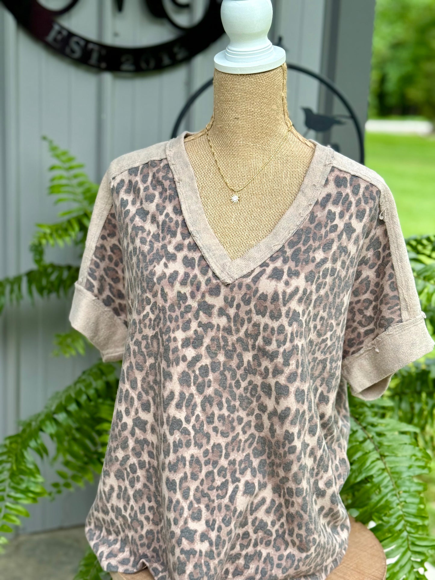 Mineral Washed Leopard Print Top