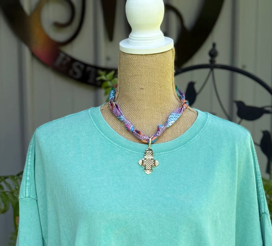 Noelle Ethiopian Cross Scarf Necklace in Multi