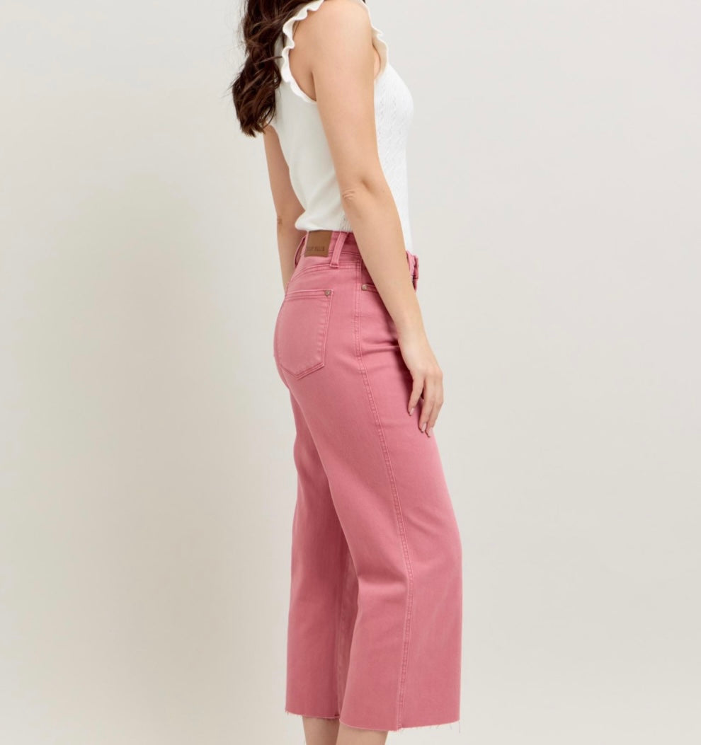 Judy Blue High Waist Garment Dye Wide Leg Crops