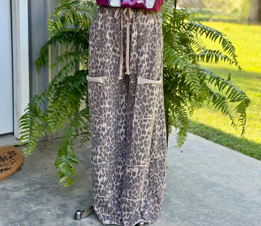 Mineral Washed Leopard Wide Leg Pants
