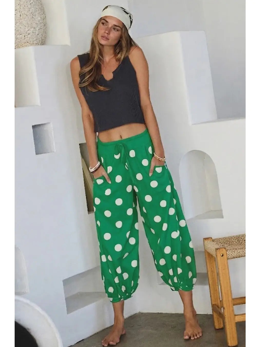 The Polka Dot Printed French Terry Balloon Pants