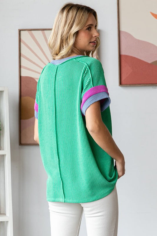 Renea Ribbed Color Block Top