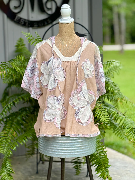 Bri Floral Patch Hooded Top