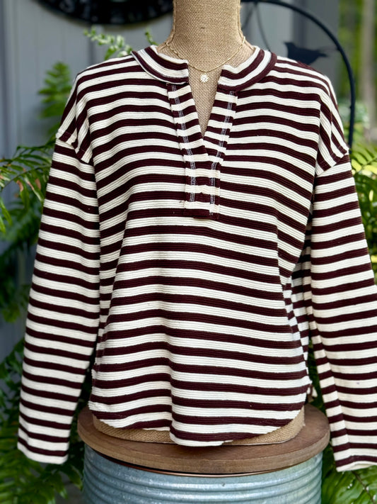 Jackie Split Neck Striped Top