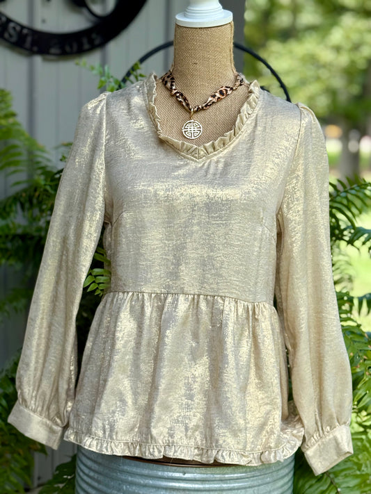 Shimmer Gold Baby Doll Top