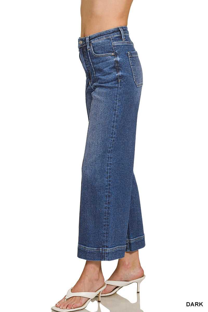 High Rise Wide Leg Pintuck Denim Pants