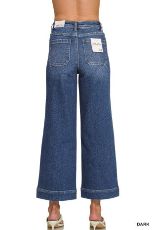 High Rise Wide Leg Pintuck Denim Pants