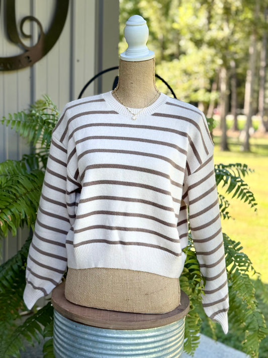Lucy Striped Sweater with Back Button Detail