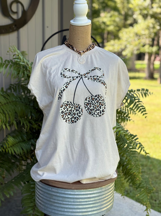 Mineral Washed Leopard Animal Cherry Graphic Top