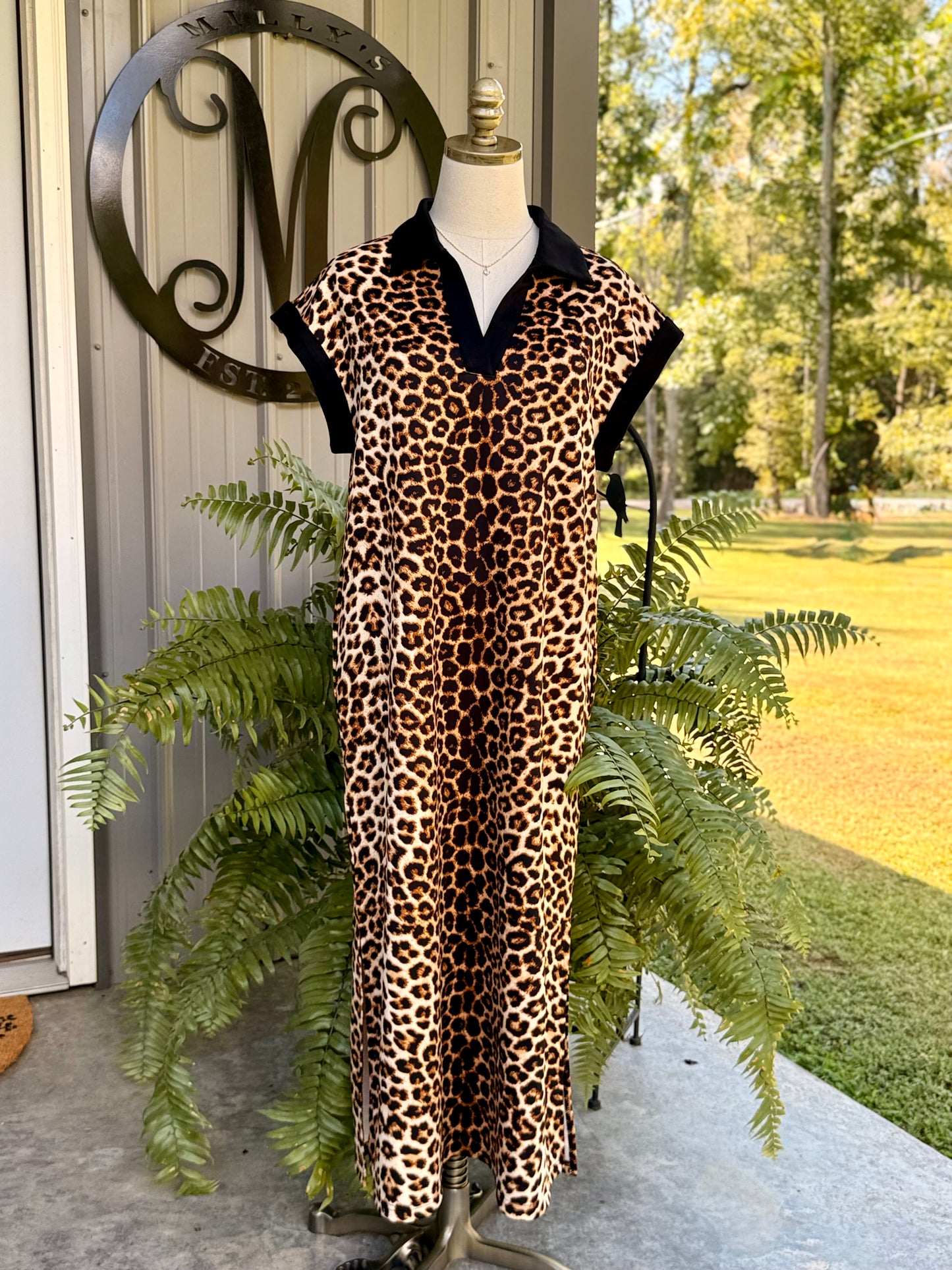 The Leopard Collared Midi Dress