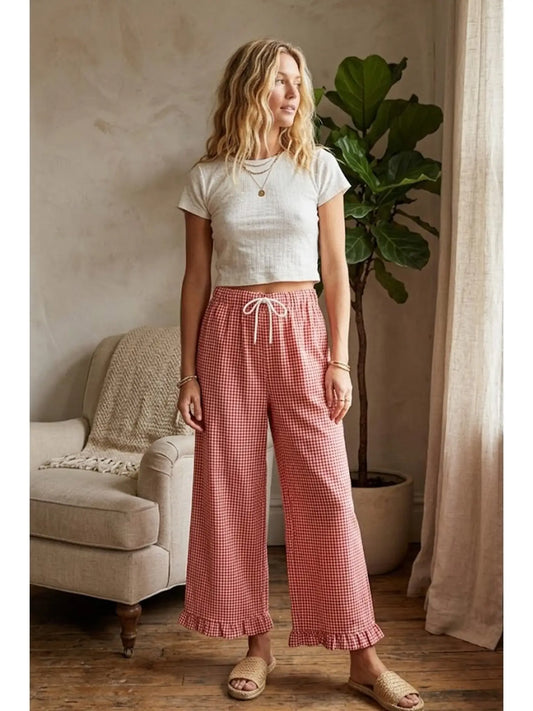 Gingham Drawstring Pants