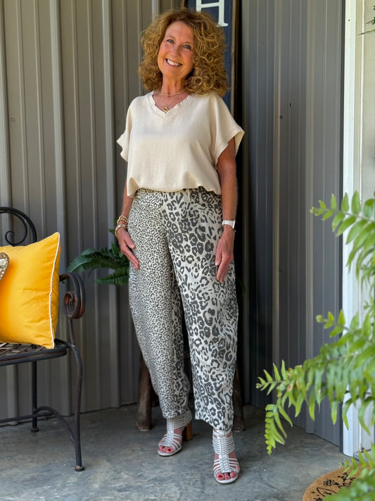 The Leopard Pull on Barrel Pant