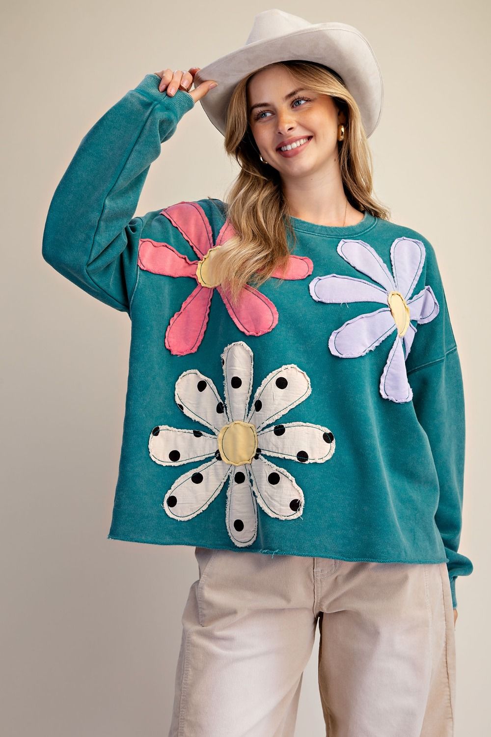 Floral Patch Washed Terry Pullover