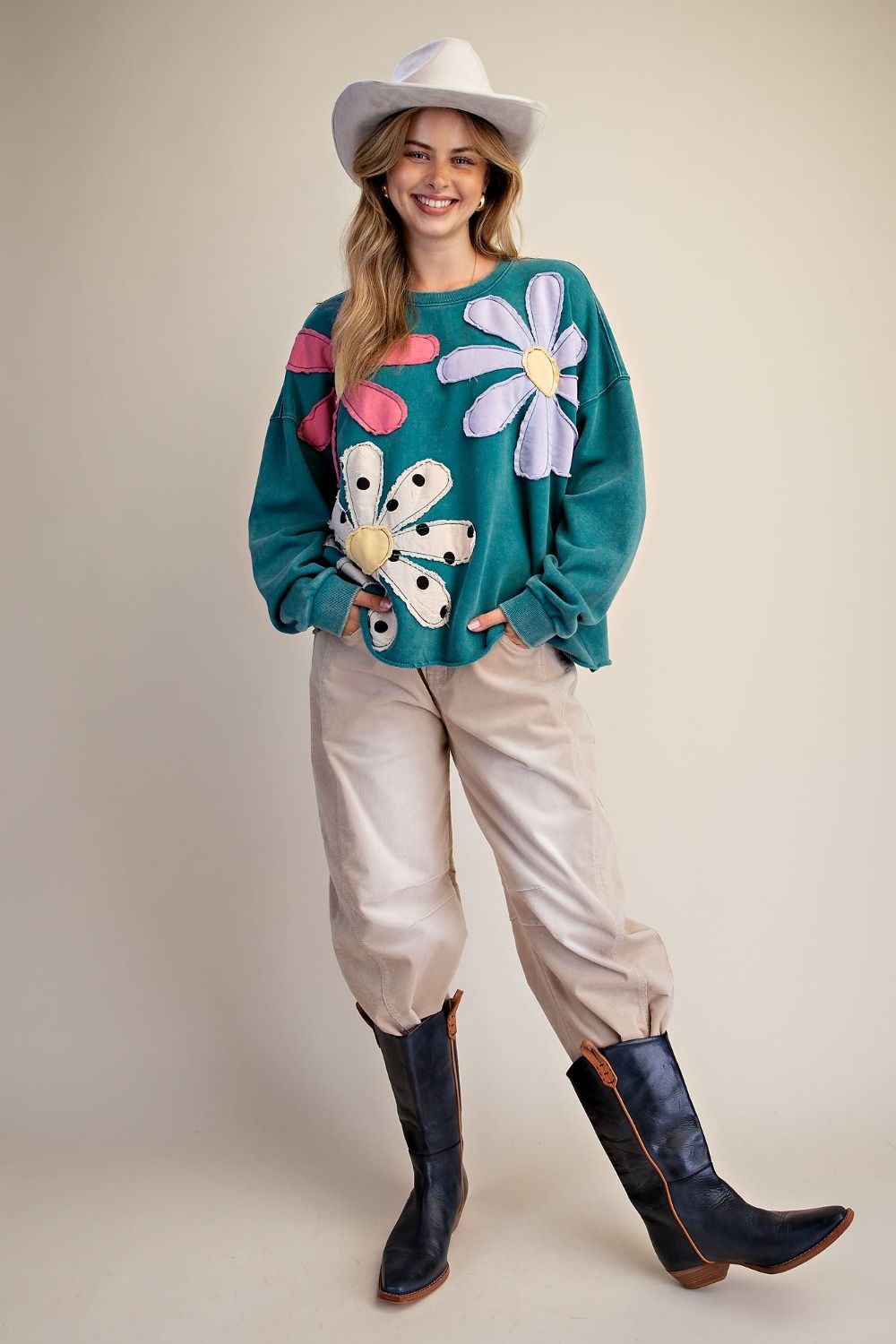 Floral Patch Washed Terry Pullover