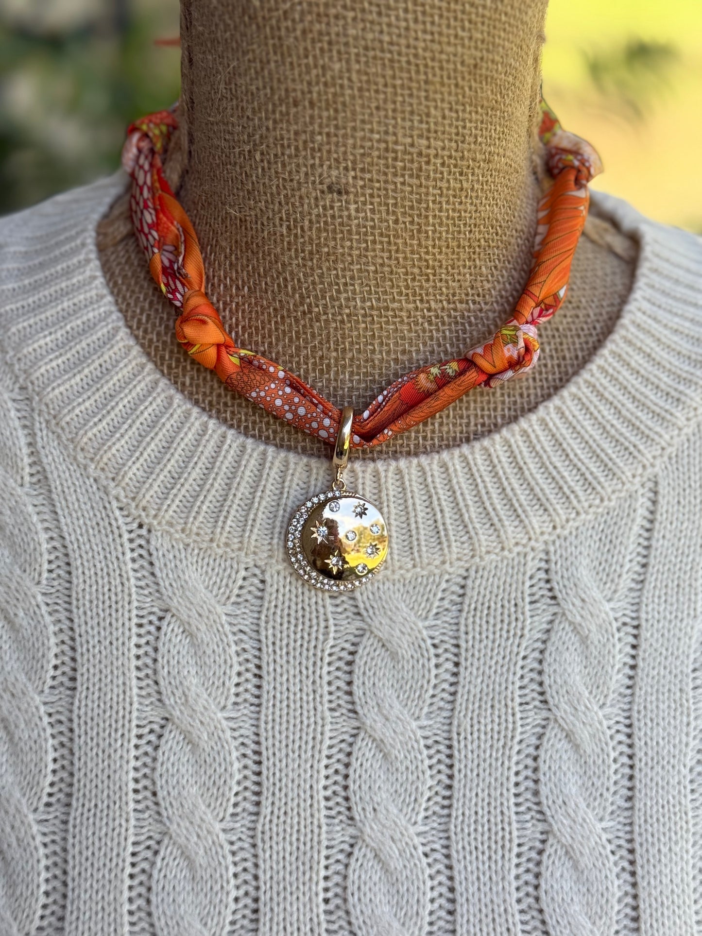 Phoenix Celestial Coin Scarf Necklace in Orange/Yellow