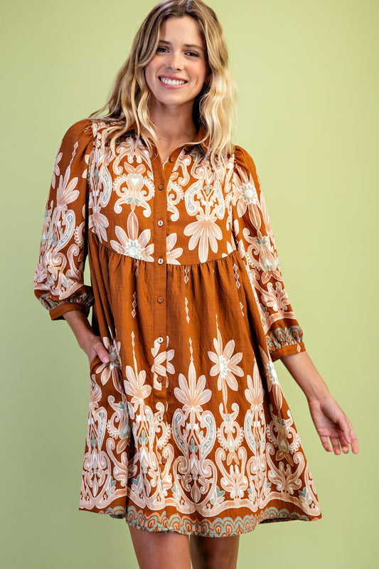 Demi Boho Print Shirt Dress