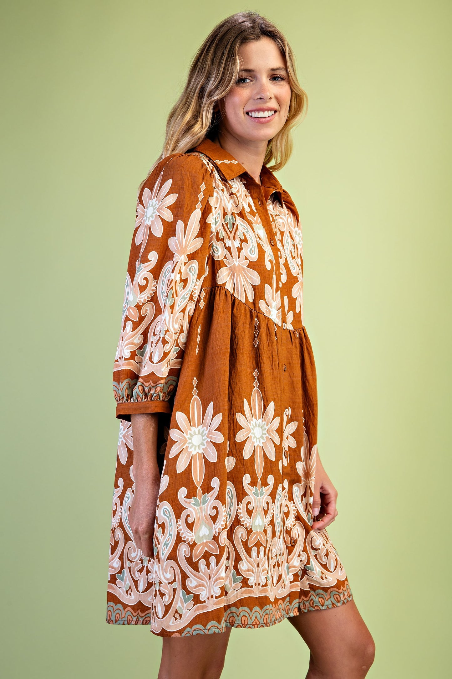 Demi Boho Print Shirt Dress