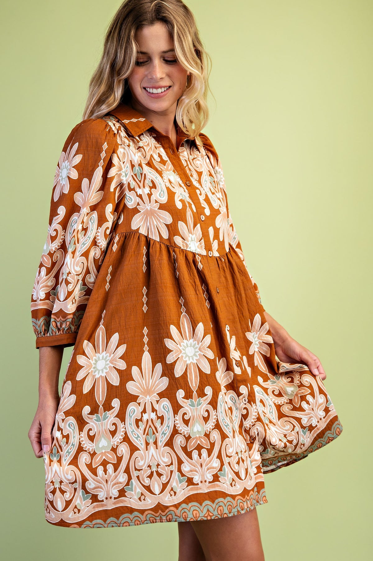 Demi Boho Print Shirt Dress