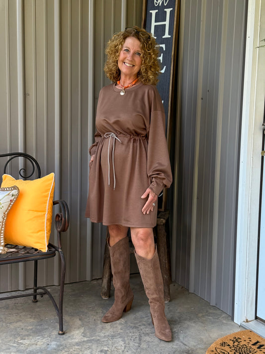 Claire Solid Drawstring Dress