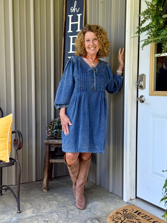 Sara Pleated Denim Dress