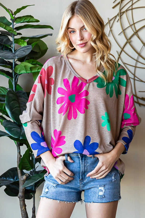 Jazz Retro Floral Knit V-Neck Top - Milly's Boutique
