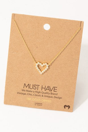 Rhinestone Heart Pendant Necklace - Milly's Boutique
