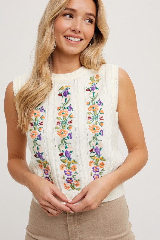 Jenna Embroidered Sleeveless Sweater