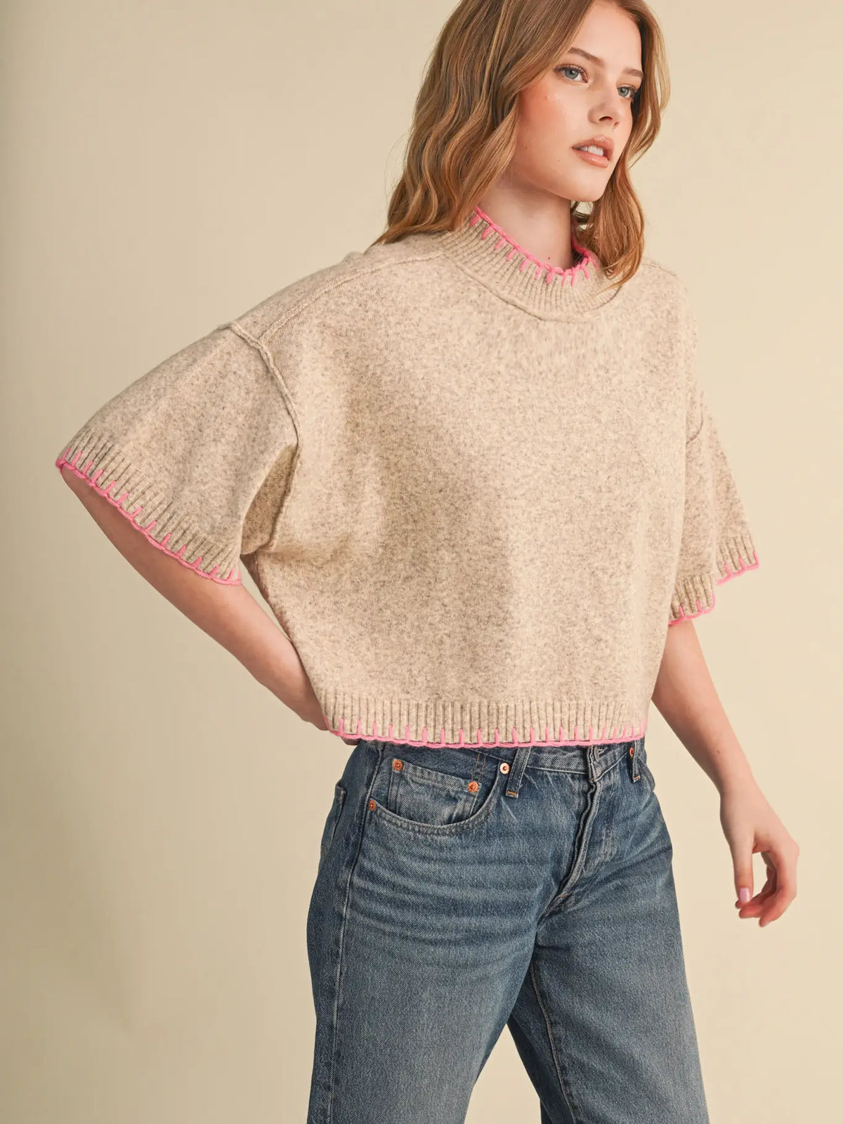 Marley Blanket Stitch Short Sleeve Sweater