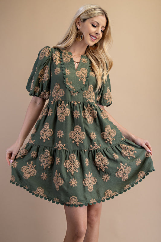 Darla Puff Printed Tiered Mini Dress