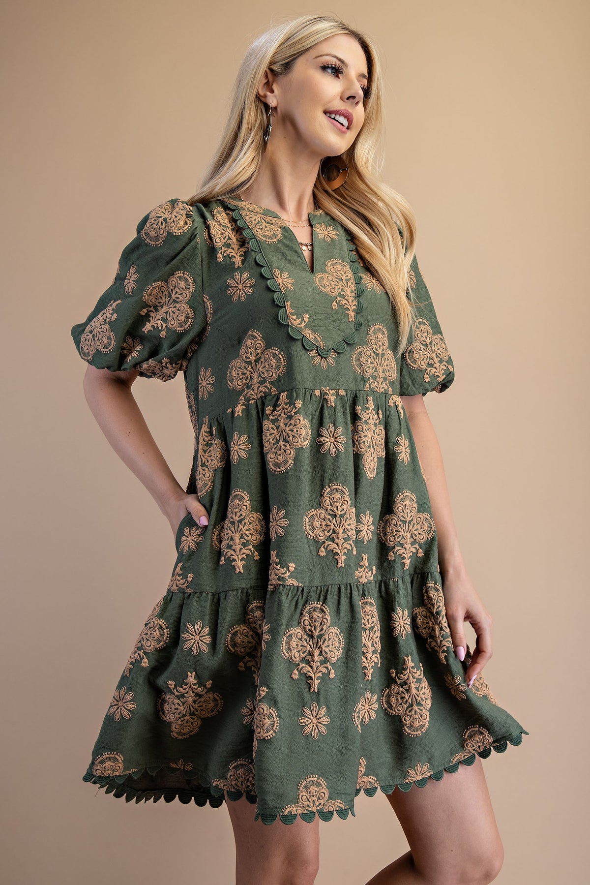Darla Puff Printed Tiered Mini Dress