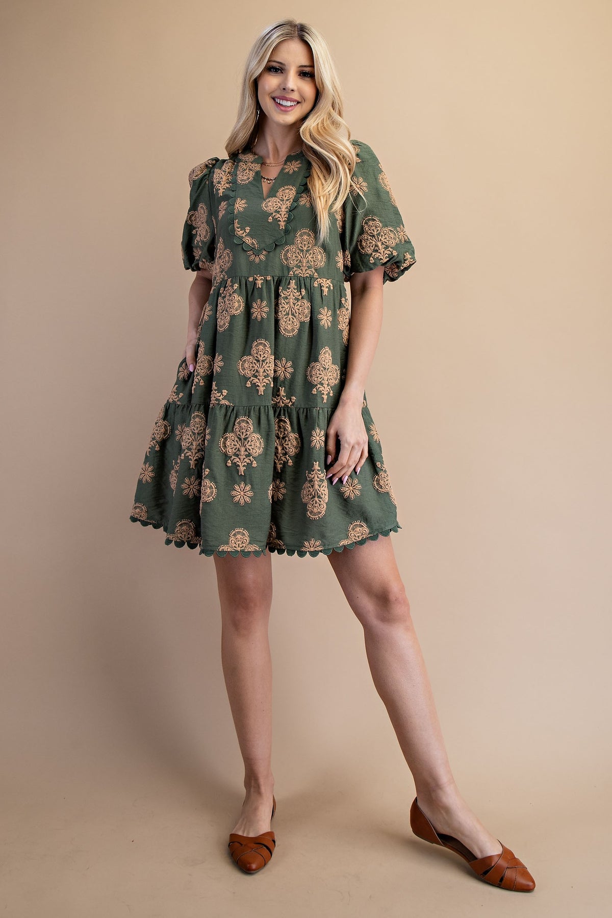 Darla Puff Printed Tiered Mini Dress