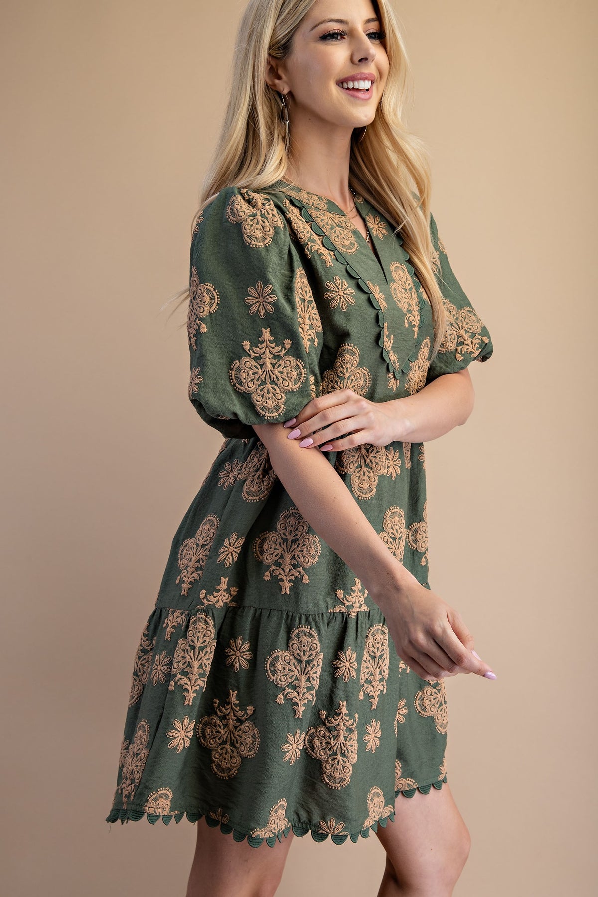Darla Puff Printed Tiered Mini Dress