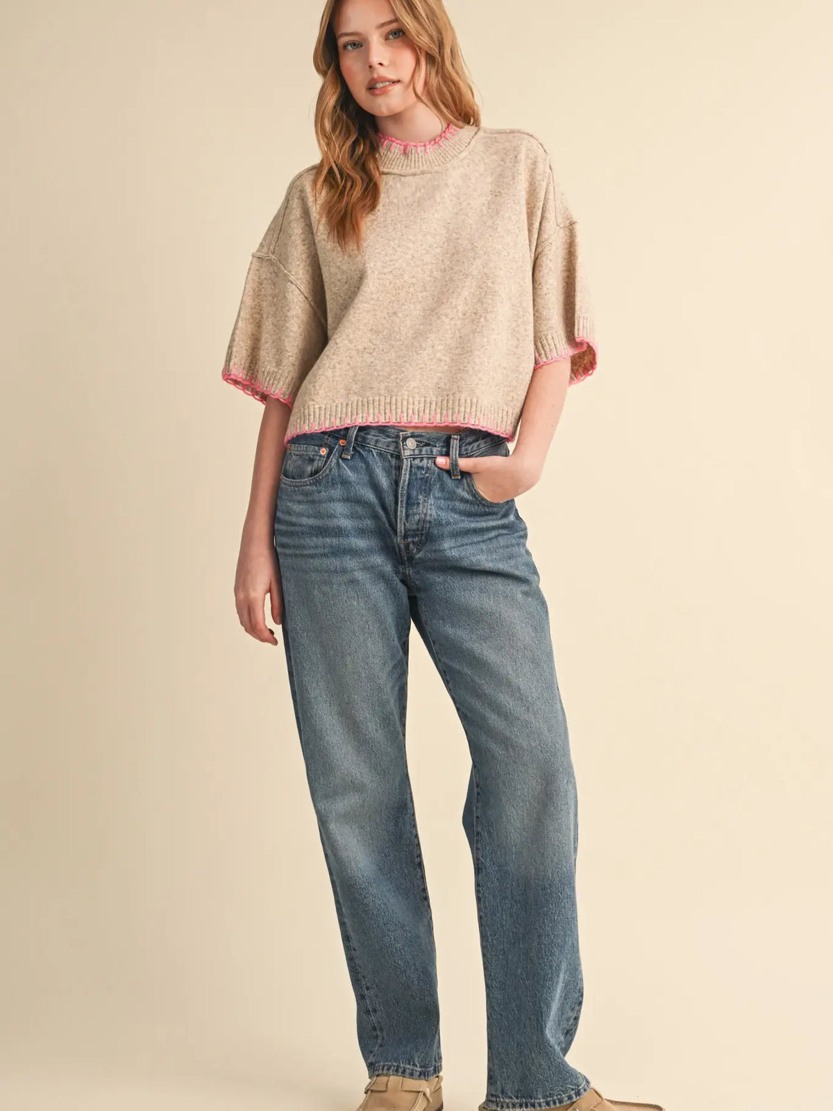 Marley Blanket Stitch Short Sleeve Sweater