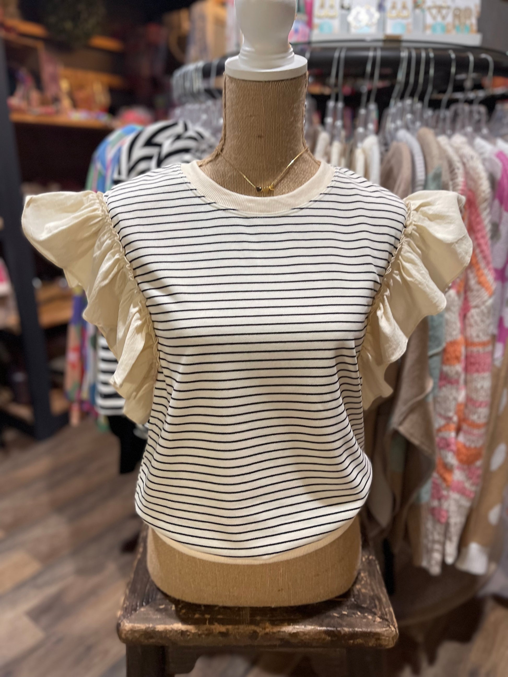 Debra Striped Ruffle Sleeve Top - Milly's Boutique